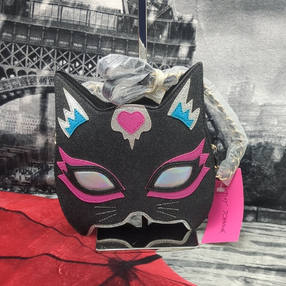 Betsey Johnson Black Cat Mask Crossbody Bag